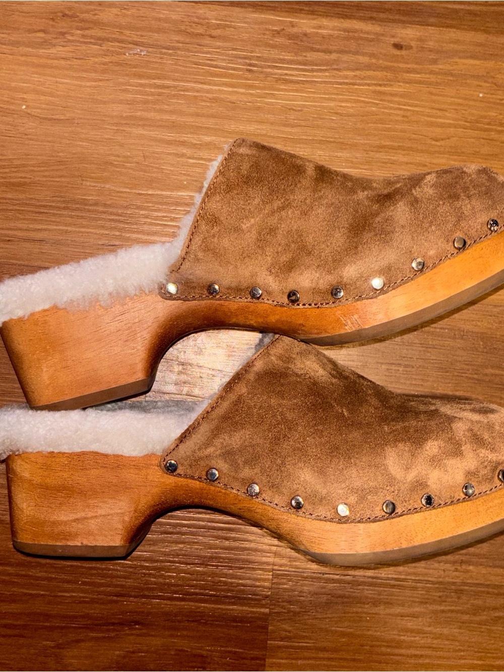 rag & bone Chestnut Suede Shearling Clog Mules